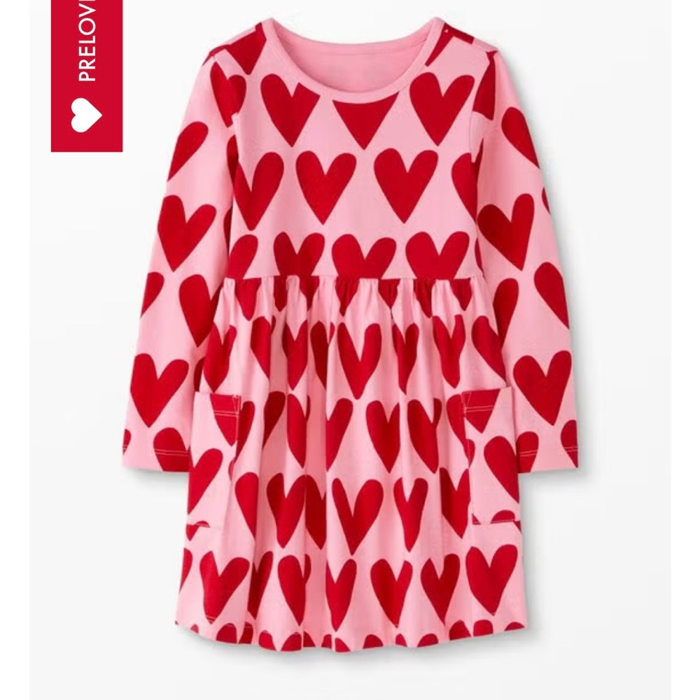 NEVER WORN Hanna Andersson Valentines Long Sleeve Print Pocket Dress, size 10